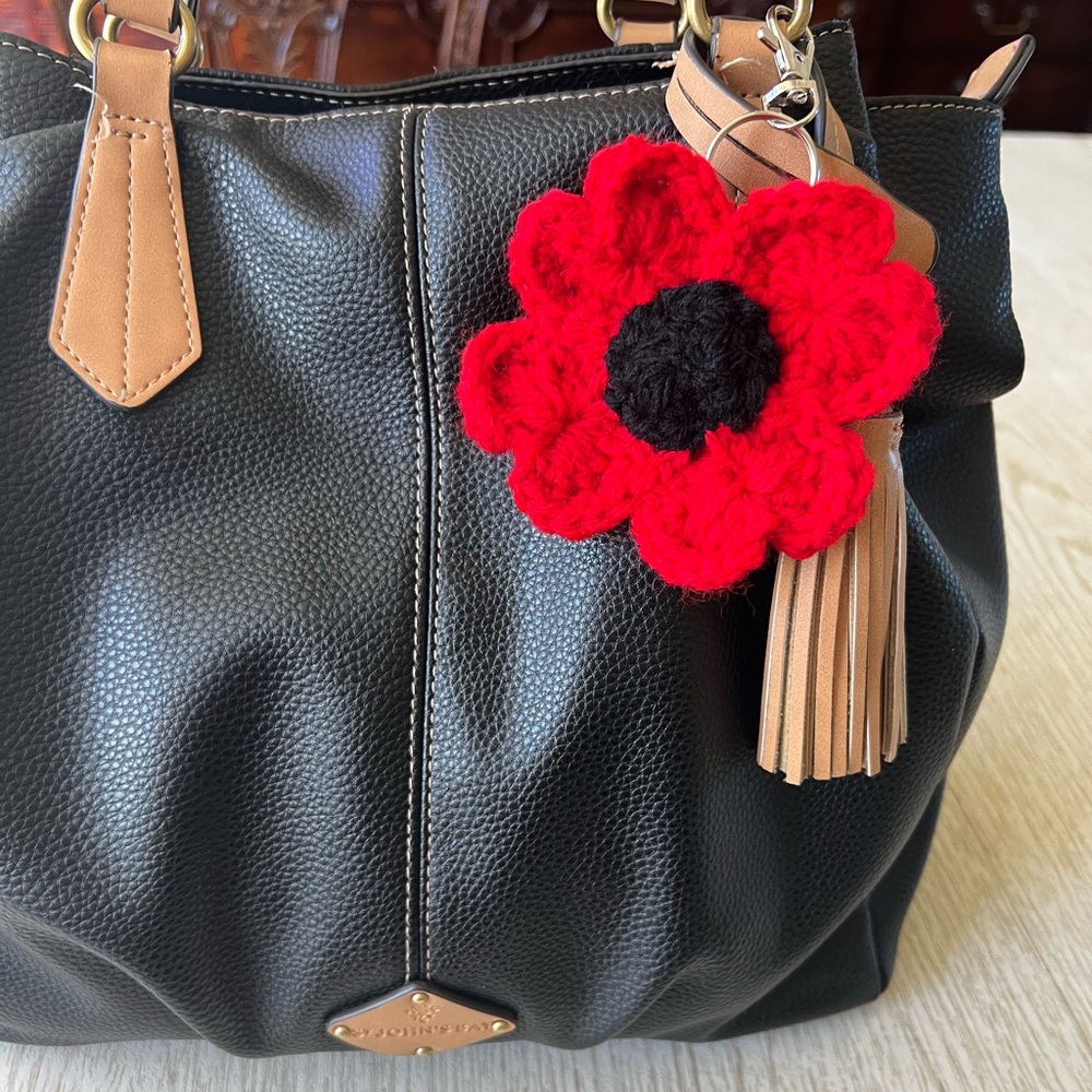 3/$20 Hand Crocheted Red Poppy Flower Keychain! - Picture 2 of 9